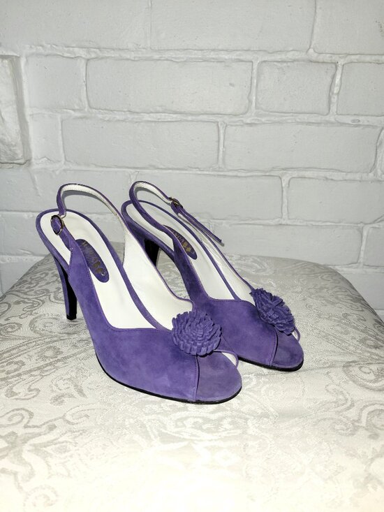 Vintage Purple Suede Slingbacks with Rosette Detail Size EU 39 - Picture 11 of 11